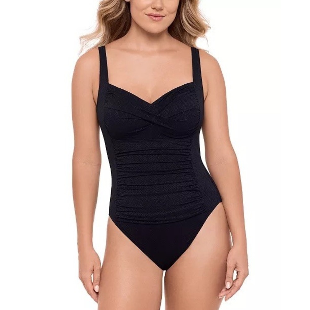 NWT Swim Solutions Women's Twist-Bodice Tummy-Control Swimsuit 8‎ $108